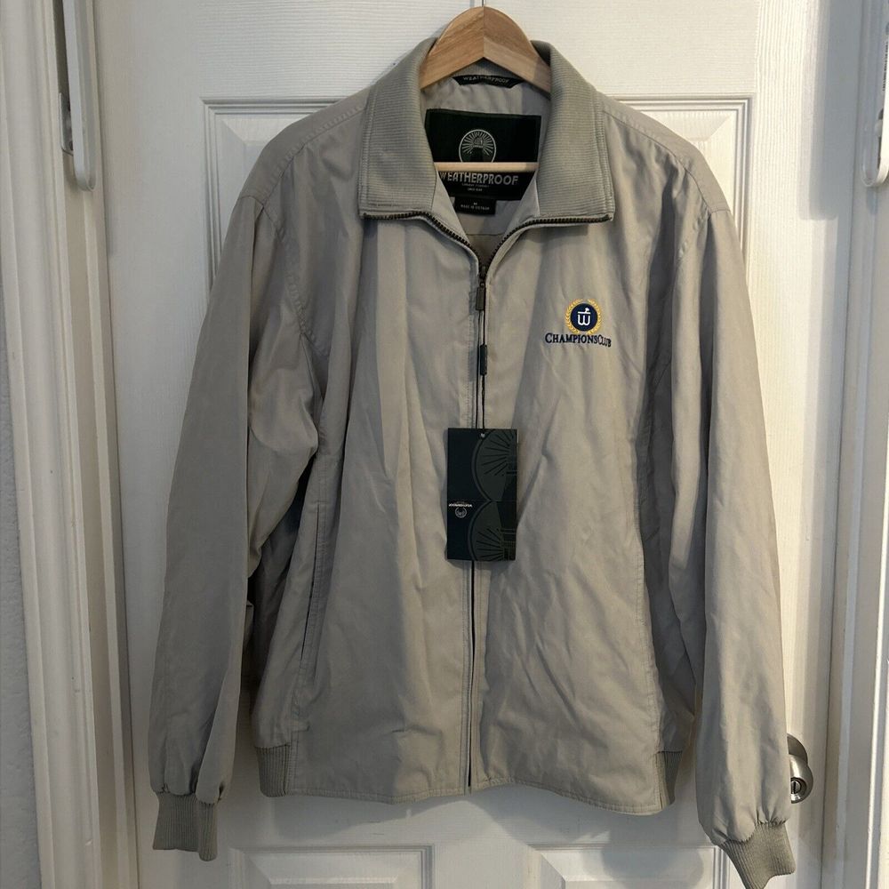 NWT‎ Weatherproof Men's Beige Zip Up Jacket Sz M Elastic Waistband